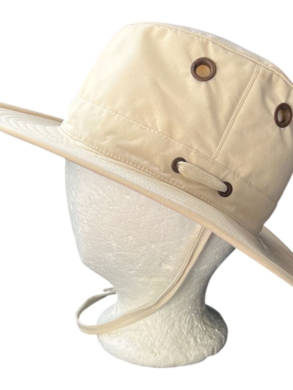 Tilley Endurables Airflo Hat Beige & Green Outdoor Hike Size 7 1/4 Strap Snaps